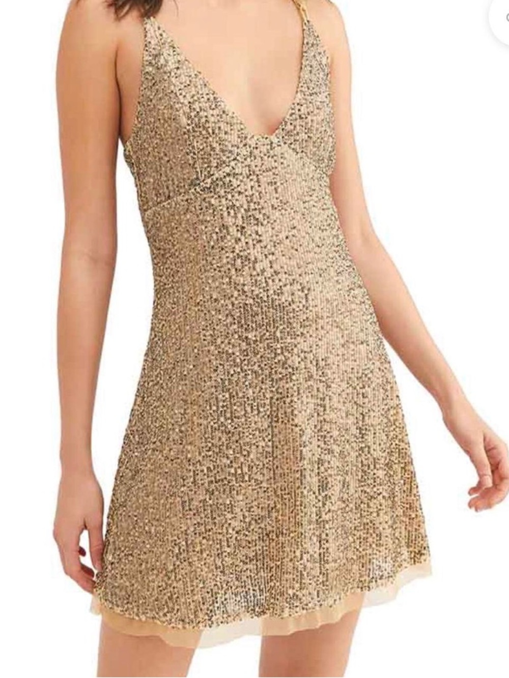 New with tags Free People gold rush Metallic Gold sequin Slip Dress Tie Back